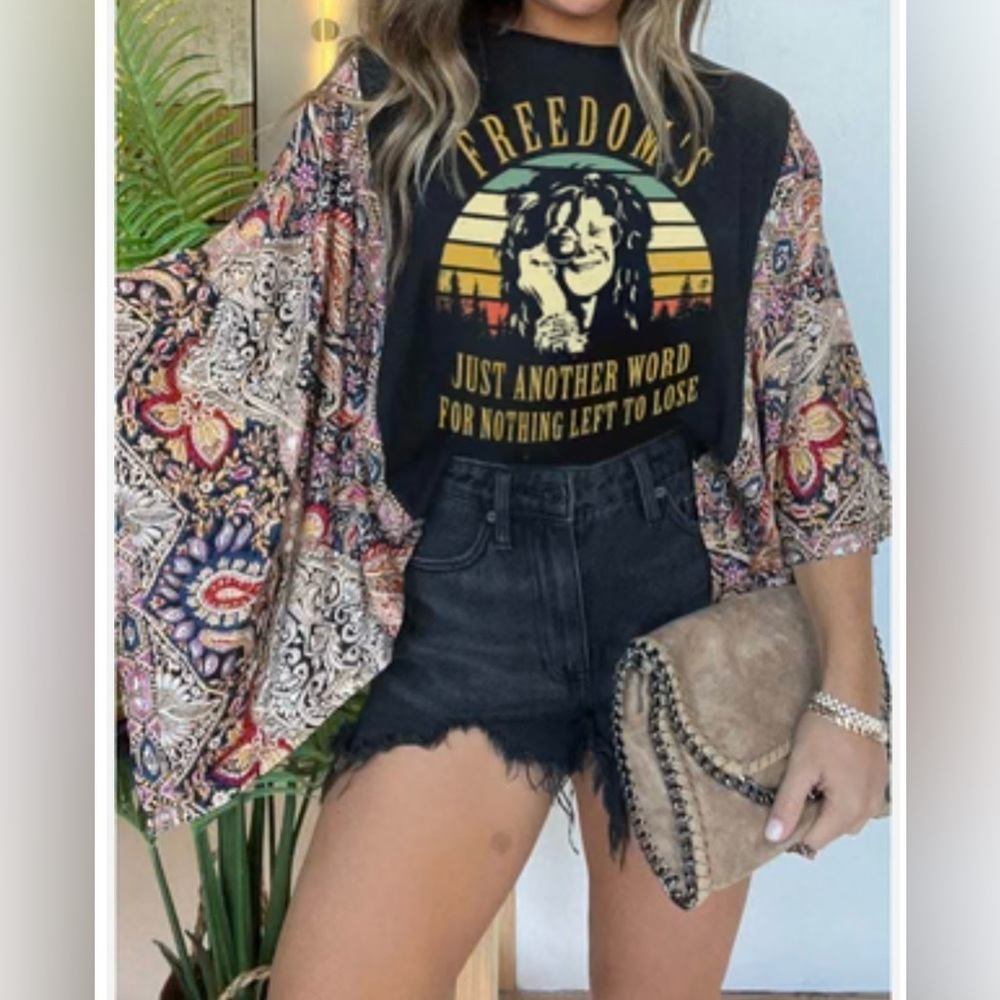 Boho Paisley Kimono with Graphic Tee